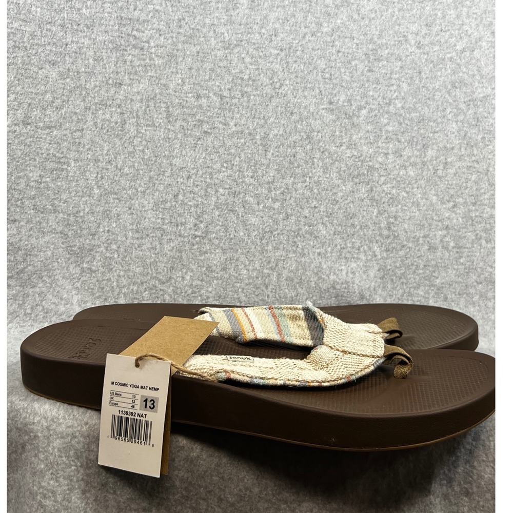 Sanuk‎ Men's 13 Cosmic Yoga Mat Hemp Flip Flop Shoe Natural Brown New Thong - Picture 2 of 4